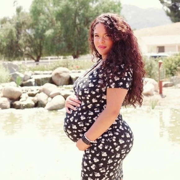 Shein Maternity Navy Ditsy Floral V Neck Bodycon Dress - Picture 2 of 3